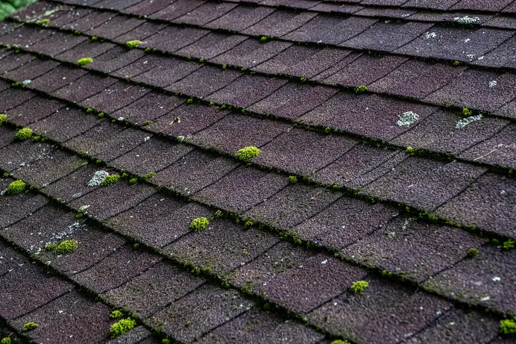 Asphalt roof top degrading in quality due to moss and algae